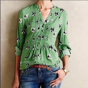Anthropology Maeve Boston Terrier blouse